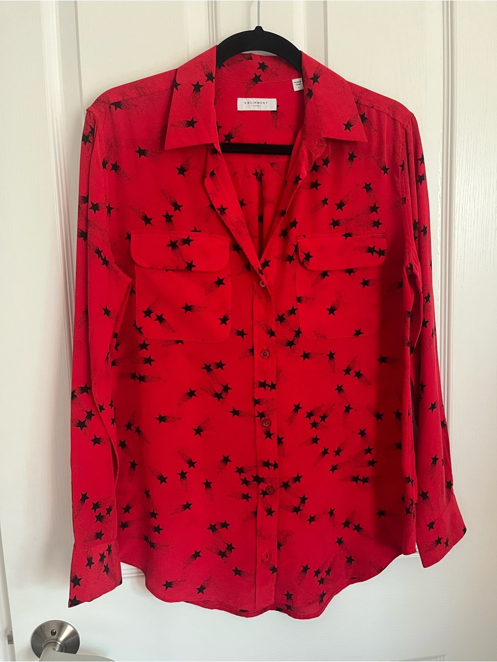 Equipment Red Star-Print Silk Button-Up Shirt